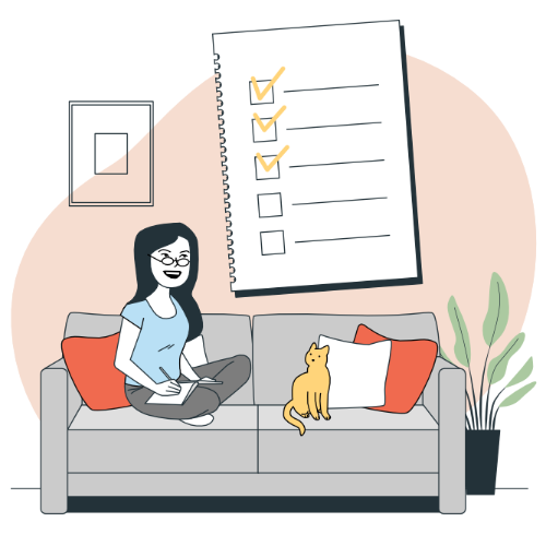 Woman on couch with checklist
