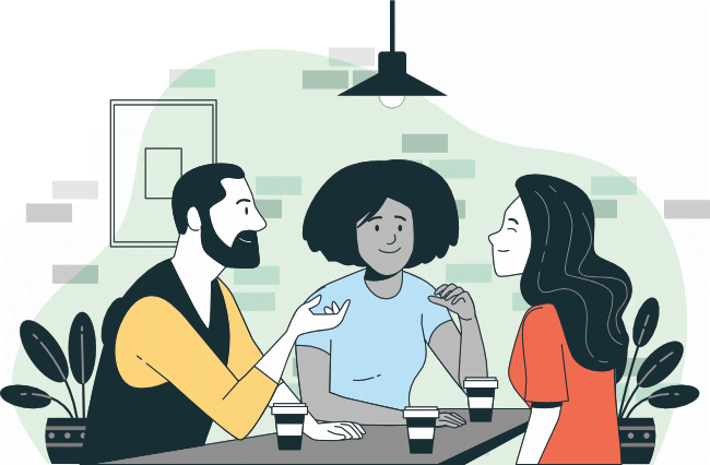 Peers talking around a table